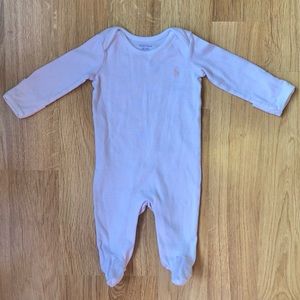 EUC Ralph Lauren Baby Girl Bodysuit/Coverall/Footie Pajamas-Pink + White Stripes